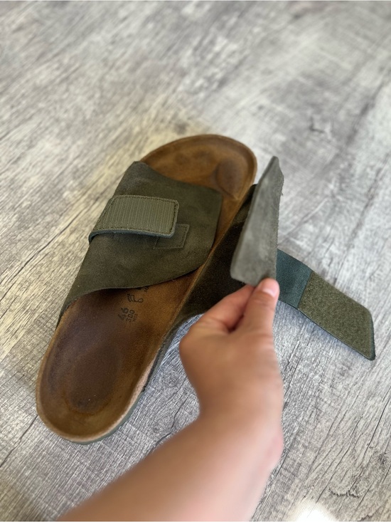 Birkenstock Olive Green Suede Slide Sandals